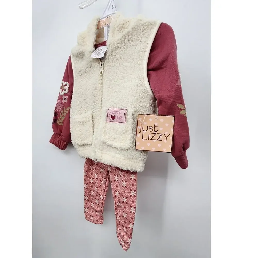 -New NWT Girls 3- Piece Outfit Set‎ size 12 Monthe Pink Warm White Vest